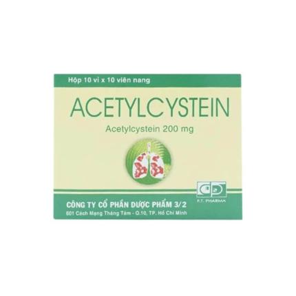 Thuốc Acetylcystein 200mg FT Pharma tiêu nhầy trong bệnh lý hô hấp (hộp 10 vỉ x 10 viên)