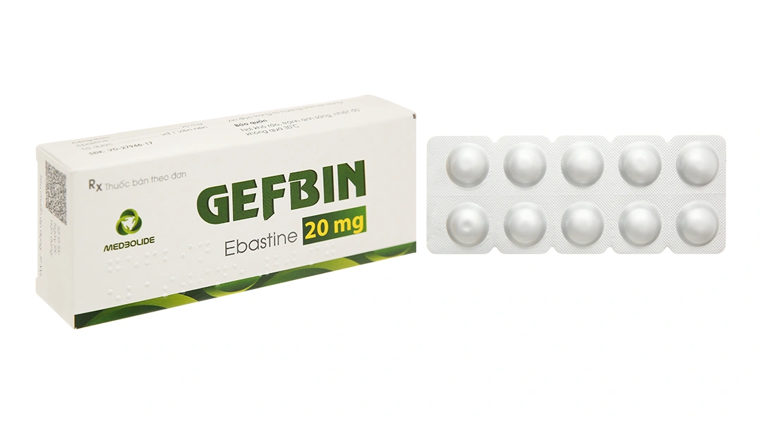 Thuốc Gefbin 20mg điều trị viêm mũi dị ứng, mề đay vô căn mạn tính (hộp 3 vỉ x 10 viên)