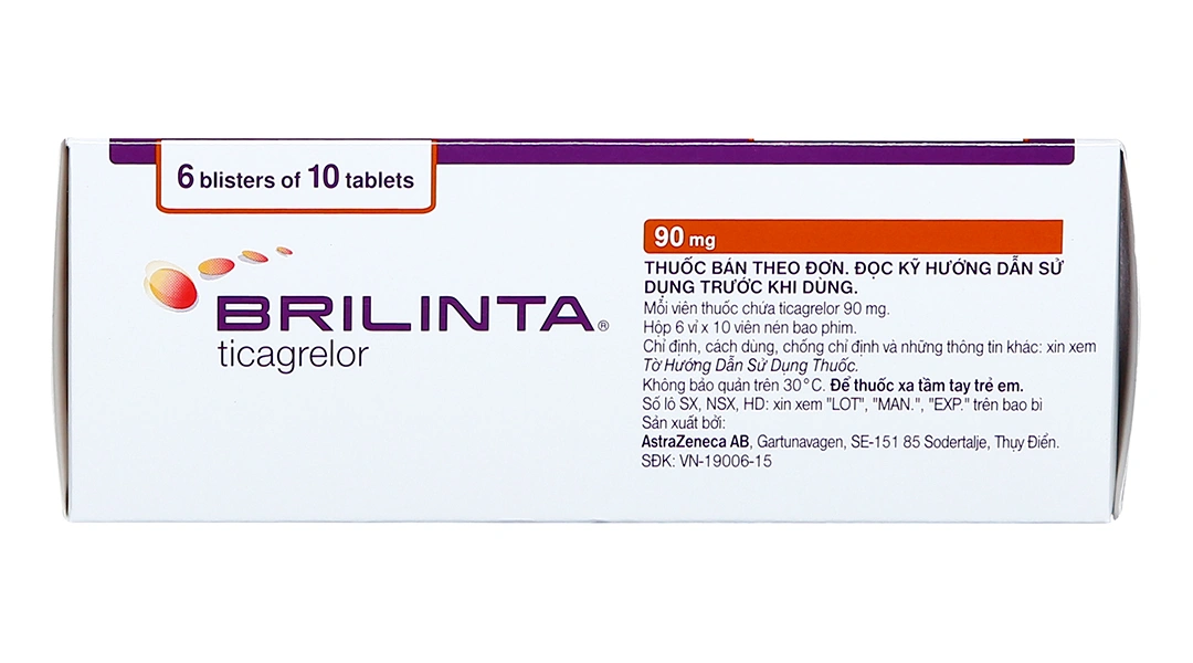 Thuốc Brilinta 90mg phòng ngừa biến cố huyết khối (hộp 6 vỉ x 10 viên)