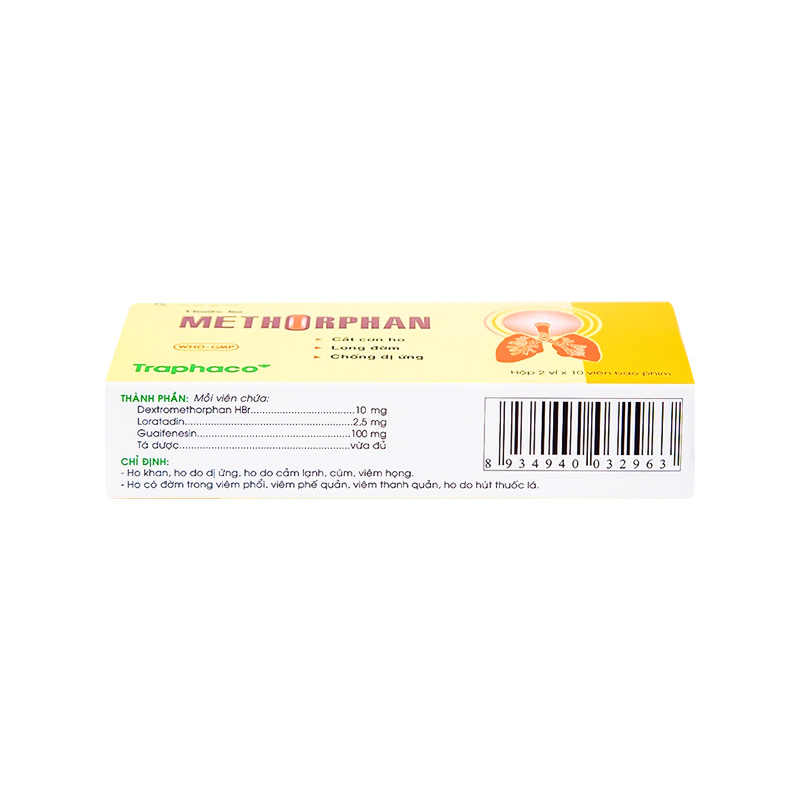 Thuốc ho Methorphan Traphaco điều trị ho khan, ho do dị ứng  (hộp 10 vỉ x 10 viên)