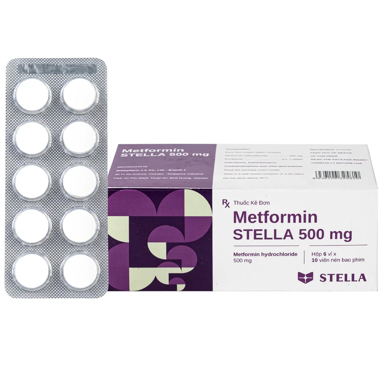 Thuốc Metformin 500MG Stella điều trị tiểu đường típ 2 (hộp 6 vỉ x 10 viên)