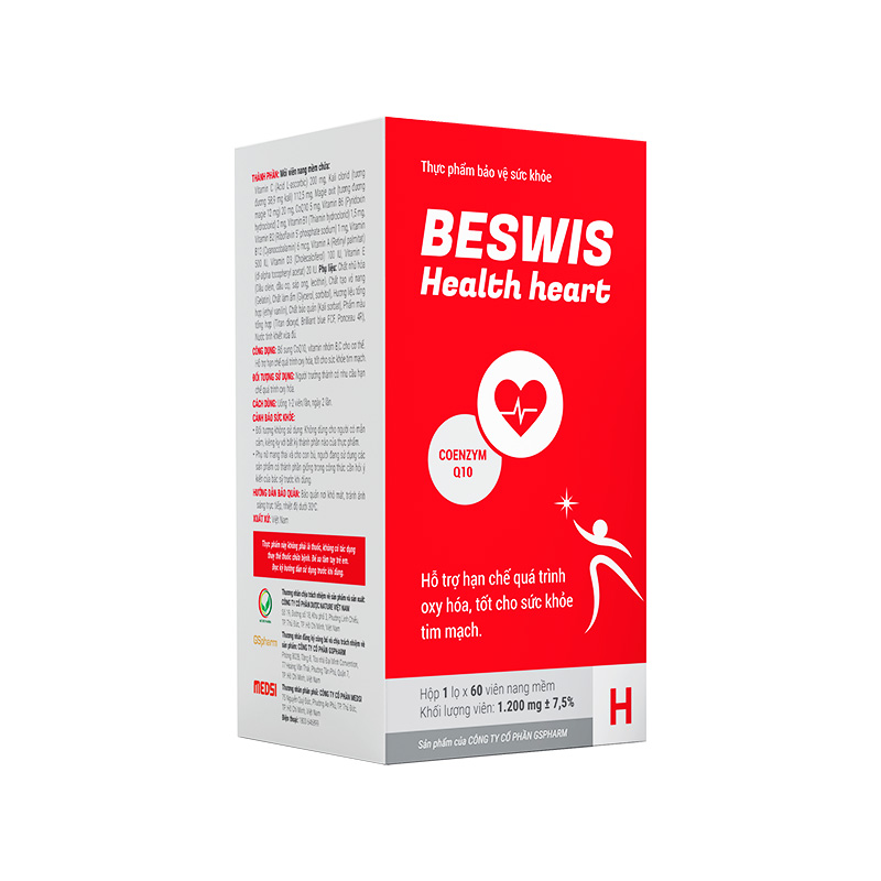 Thực phẩm bảo vệ sức khỏe Beswis Health Heart hỗ trợ sức khỏe tim mạch (hộp 1 chai x 60 viên)