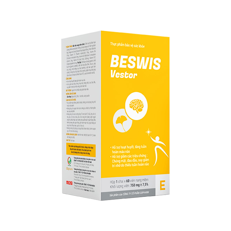 Thực phẩm bảo vệ sức khỏe Beswis Vestor hỗ trợ sức khỏe tim mạch (hộp 1 chai x 60 viên)