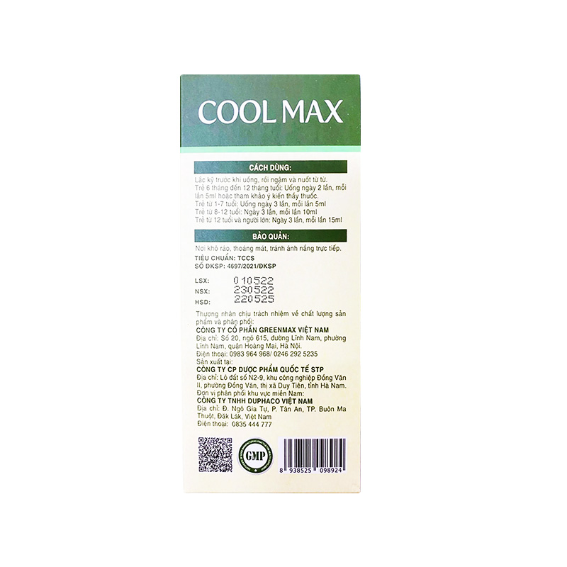 Siro Cool Max Thymomodulin giúp bổ phế, giảm ho (hộp 1 chai x 120ml)