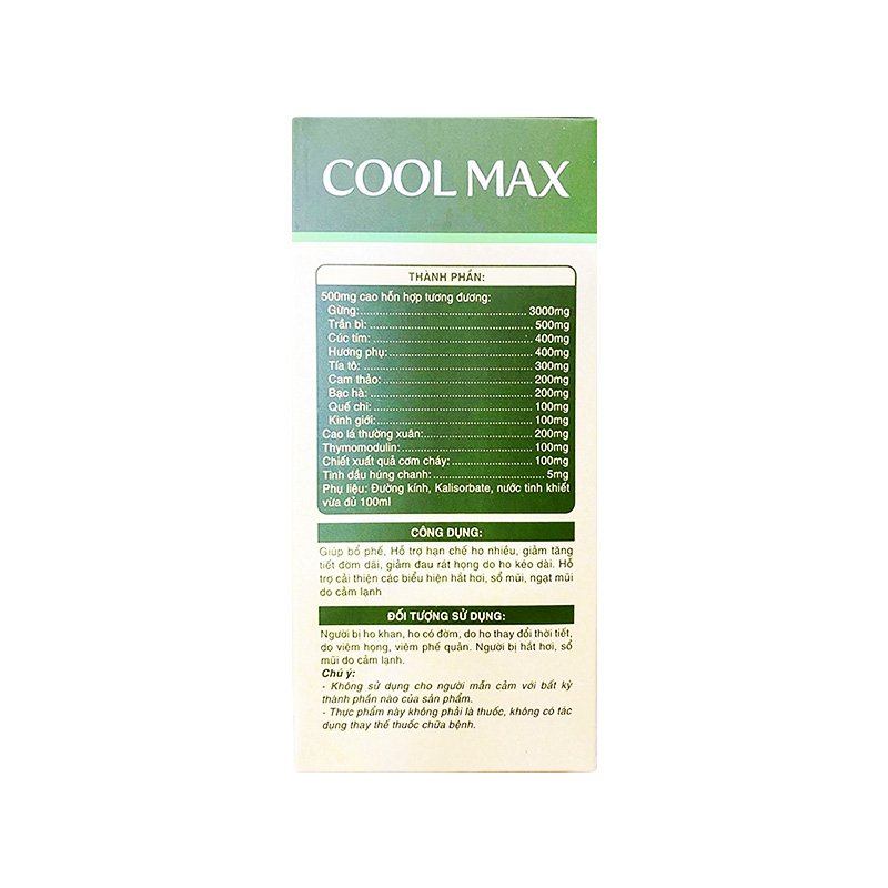 Siro Cool Max Thymomodulin giúp bổ phế, giảm ho (hộp 1 chai x 120ml)