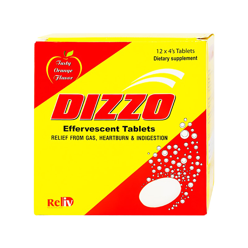 Viên sủi Dizzo giảm triệu chứng đầy hơi, khó tiêu (hộp 12 vỉ x 4 viên)