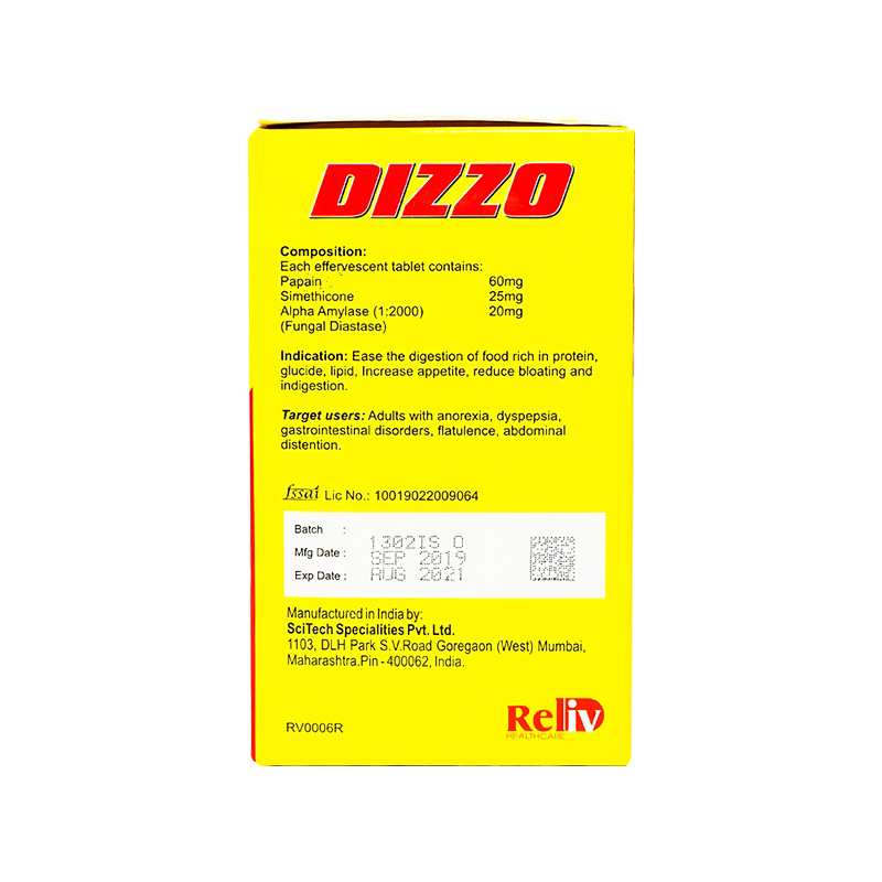 Viên sủi Dizzo giảm triệu chứng đầy hơi, khó tiêu (hộp 12 vỉ x 4 viên)