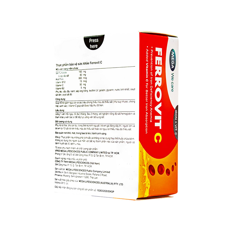 Thực phẩm bảo vệ sức khỏe Ferrovit C (hộp 3 vỉ x 10 viên)