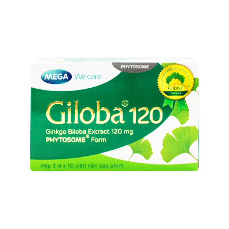 Viên uống Giloba 120 Mega hỗ trợ tăng cường tuần hoàn não (hộp 3 vỉ x 10 viên)