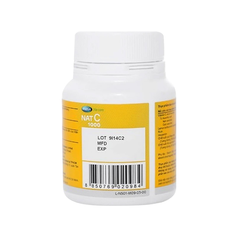 Viên uống NAT C 1000 bổ sung vitamin C tăng cường đề kháng (chai 30 viên)
