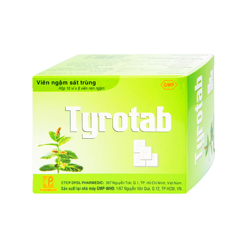 Viên ngậm Tyrotab sát khuẩn, điều trị viêm họng (hộp 10 vỉ x 8 viên)