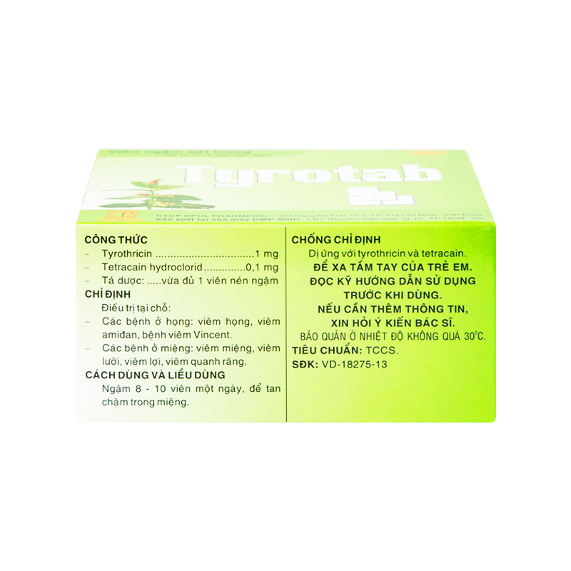 Viên ngậm Tyrotab sát khuẩn, điều trị viêm họng (hộp 10 vỉ x 8 viên)
