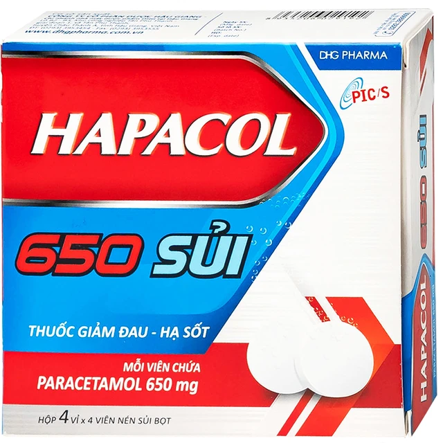 Viên sủi Hapacol 500 giảm đau, hạ sốt (hộp 4 vỉ x 4 viên)