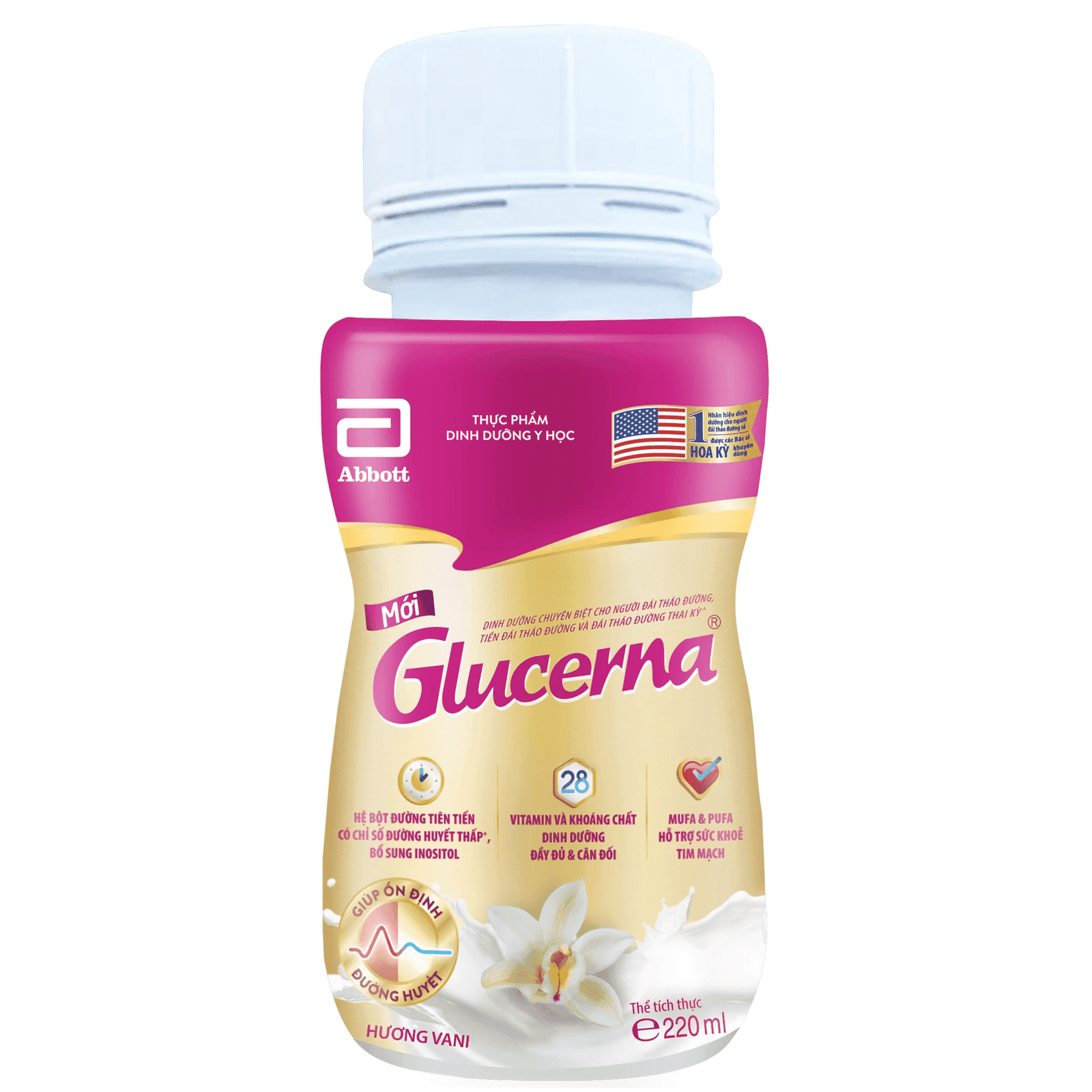 Sữa bột pha sẵn Glucerna Abbott hương vani bổ sung dinh dưỡng đặc biệt cho người đái tháo đường (lốc 6 chai x 220ml)