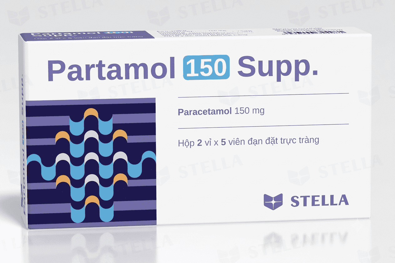 Viên đặt Partamol 150 Supp điều trị triệu chứng đau từ nhẹ đến vừa hoặc sốt cho trẻ (hộp 2 vỉ x 5 viên)