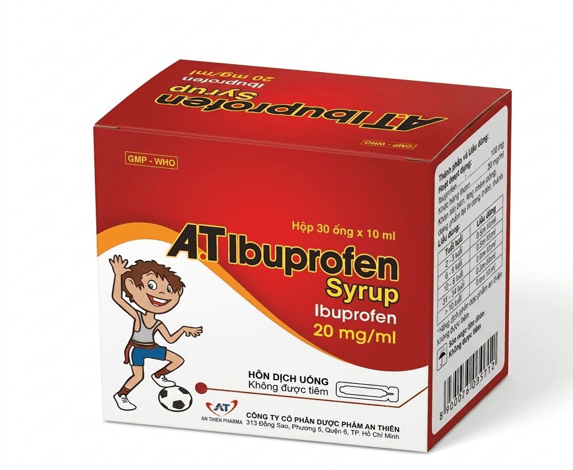 Hỗn dịch uống A.T Ibuprofen Syrup giảm đau, kháng viêm (hộp 30 ống x 10ml)