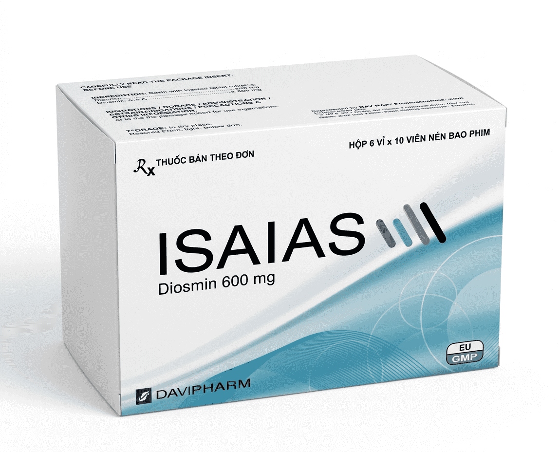 Viên nén Isaias 600mg điều trị suy tĩnh mạch, trĩ cấp tính (hộp 6 vỉ x 10 viên)
