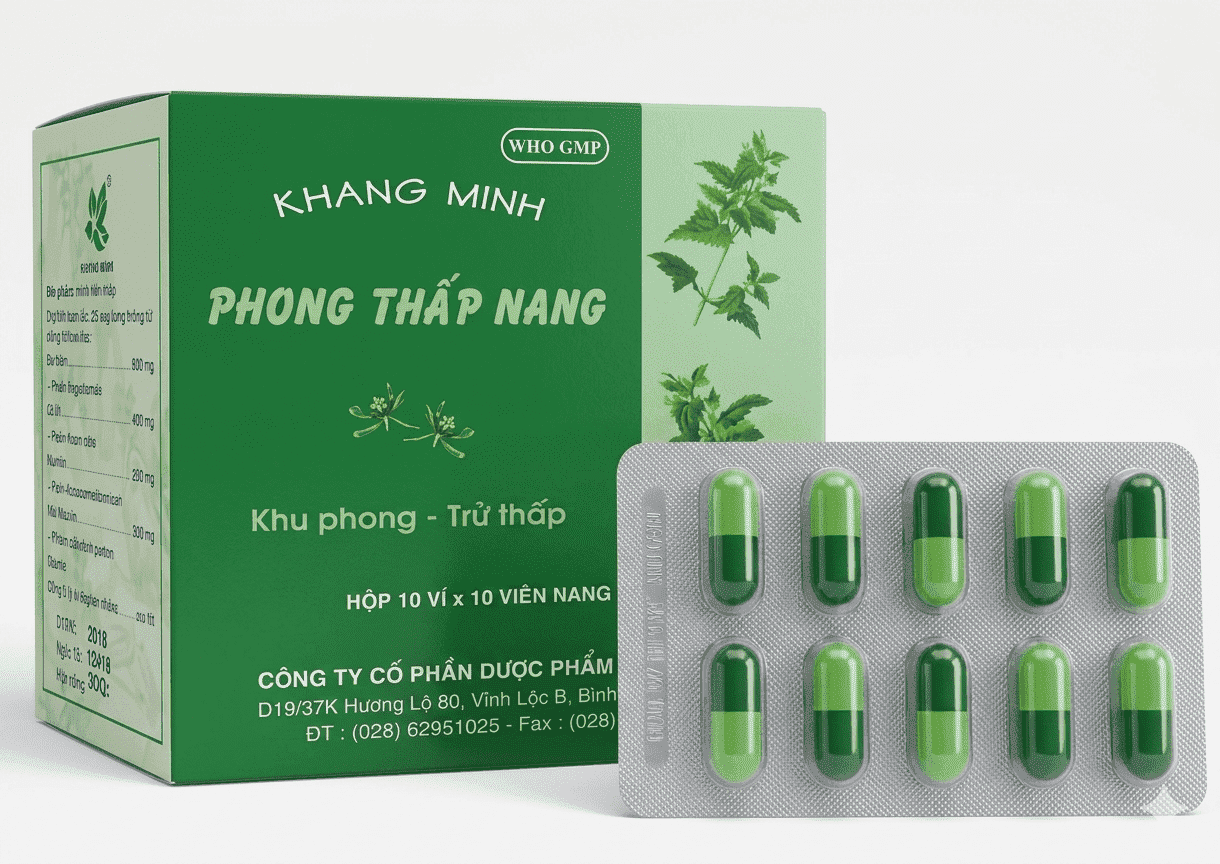 Thuốc Khang Minh Phong Thấp Nang điều trị phong thấp, viêm khớp (hộp 10 vỉ x 10 viên)