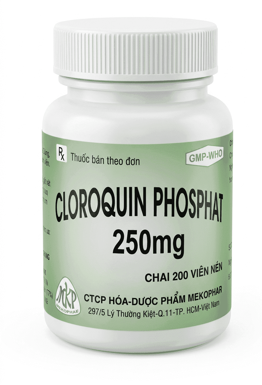 Thuốc Cloroquin Phosphat 250mg phòng ngừa hoặc điều trị sốt rét cấp tính (chai x 200 viên)