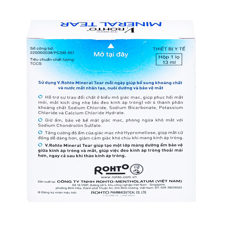 Dung dịch nhỏ mắt V.Rohto Mineral Tear giữ ẩm và bổ sung khoáng chất (hộp 1 chai x 13ml)