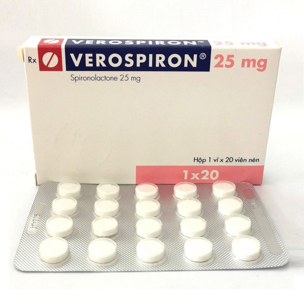 Thuốc Verospiron 25mg điều trị phù, tăng huyết áp, cường aldosterone tiên phát (hộp 1 vỉ x 20 viên)