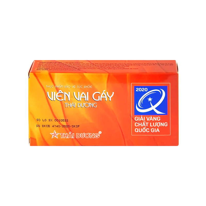 Viên Vai Gáy Thái Dương tăng lưu thông khí huyết, giảm triệu chứng đau mỏi vai gáy (hộp 2 vỉ x 15 viên)