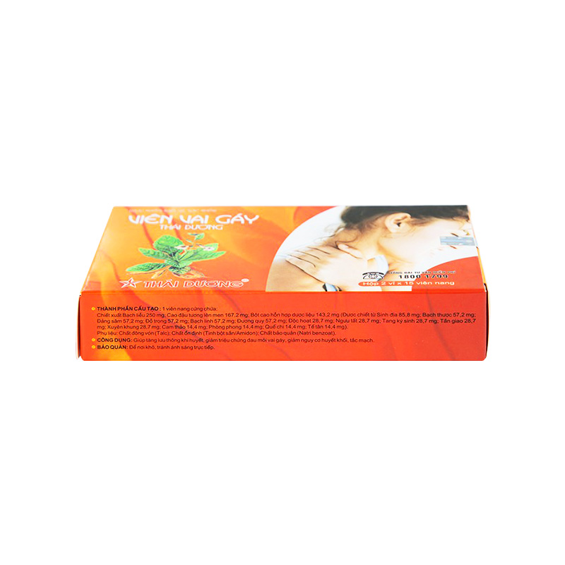 Viên Vai Gáy Thái Dương tăng lưu thông khí huyết, giảm triệu chứng đau mỏi vai gáy (hộp 2 vỉ x 15 viên)