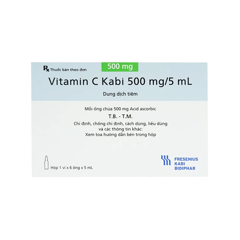 Thuốc tiêm Vitamin C Kabi 500mg/5ml điều trị thiếu vitamin C (hộp 1 vỉ x 6 ống )