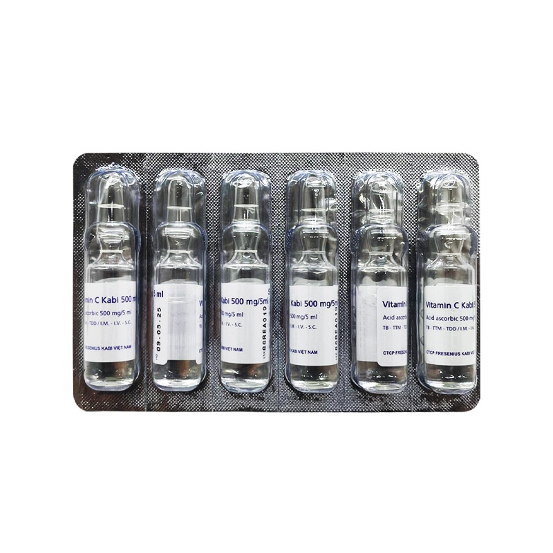 Thuốc tiêm Vitamin C Kabi 500mg/5ml điều trị thiếu vitamin C (hộp 1 vỉ x 6 ống )