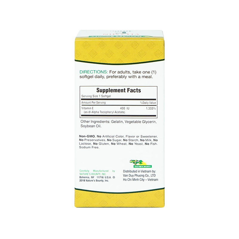 Viên uống Vitamin E 400IU Nature's Bounty hỗ trợ chống oxy hóa (hộp 1 chai x 30 viên)