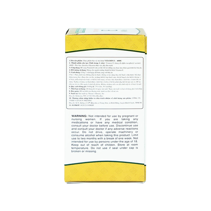 Viên uống Vitamin E 400IU Nature's Bounty hỗ trợ chống oxy hóa (hộp 1 chai x 30 viên)