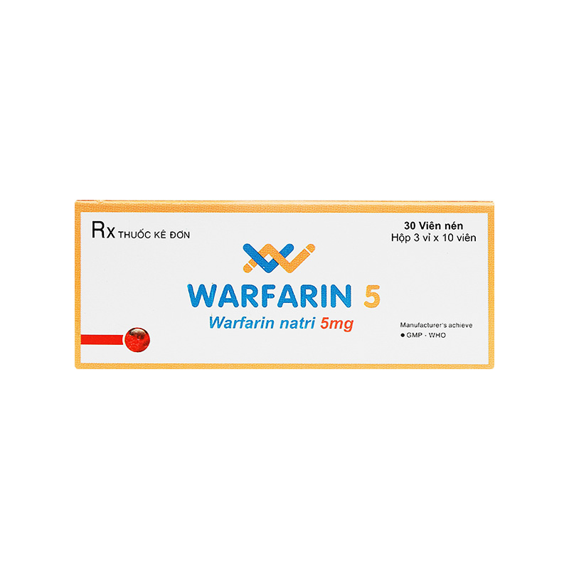 Thuốc Warfarin 5 S.P.M dự phòng và điều trị ngắn hạn huyết khối (hộp 3 vỉ x 10 viên)