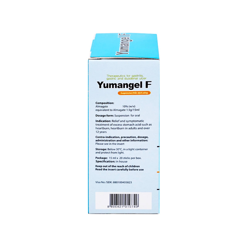 Hỗn dịch uống Yumangel F 1.5g điều trị viêm loét dạ dày, tá tràng (hộp 20 gói x 15ml)