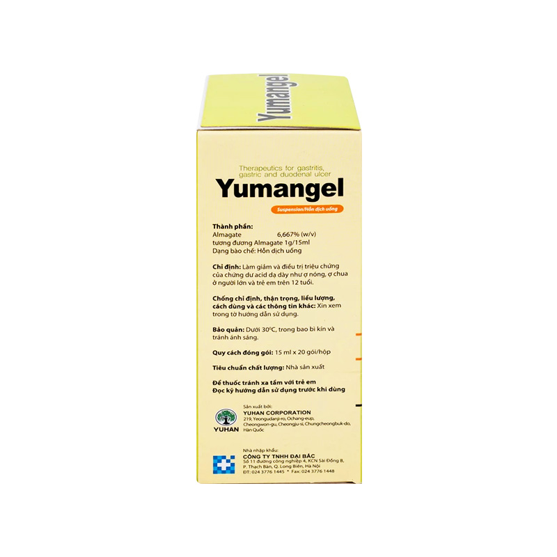 Hỗn dịch uống Yumangel 1g điều trị trào ngược dạ dày, thực quản (hộp 20 gói x 15ml)