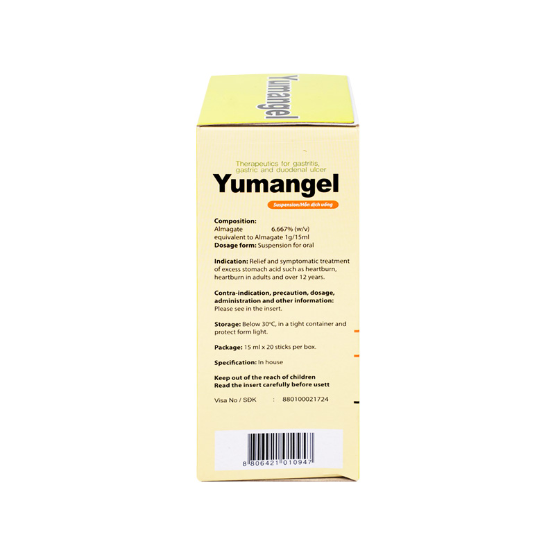 Hỗn dịch uống Yumangel 1g điều trị trào ngược dạ dày, thực quản (hộp 20 gói x 15ml)