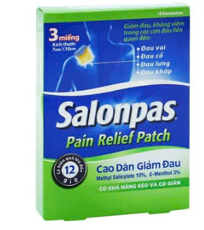 Cao dán giảm đau Salonpas Pain Relief Patch giả đau vai, đau cổ (hộp 3 miếng-7cm x 10 cm)