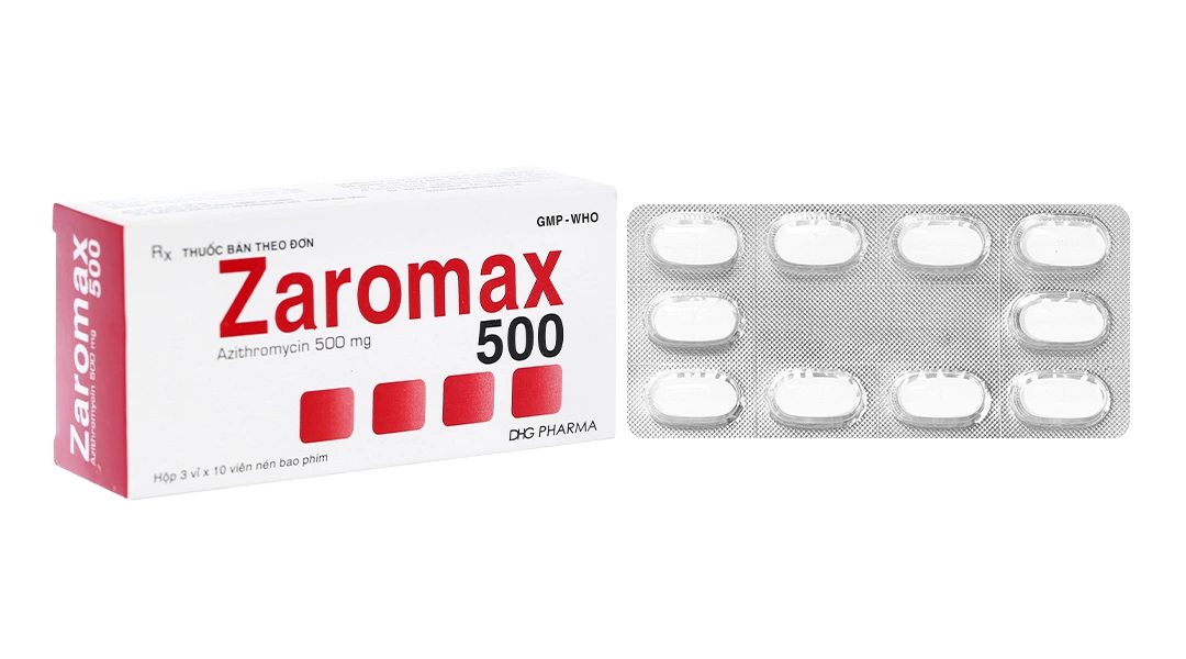 Thuốc Zaromax 500 điều trị nhiễm khuẩn (hộp 3 vỉ x 10 viên)