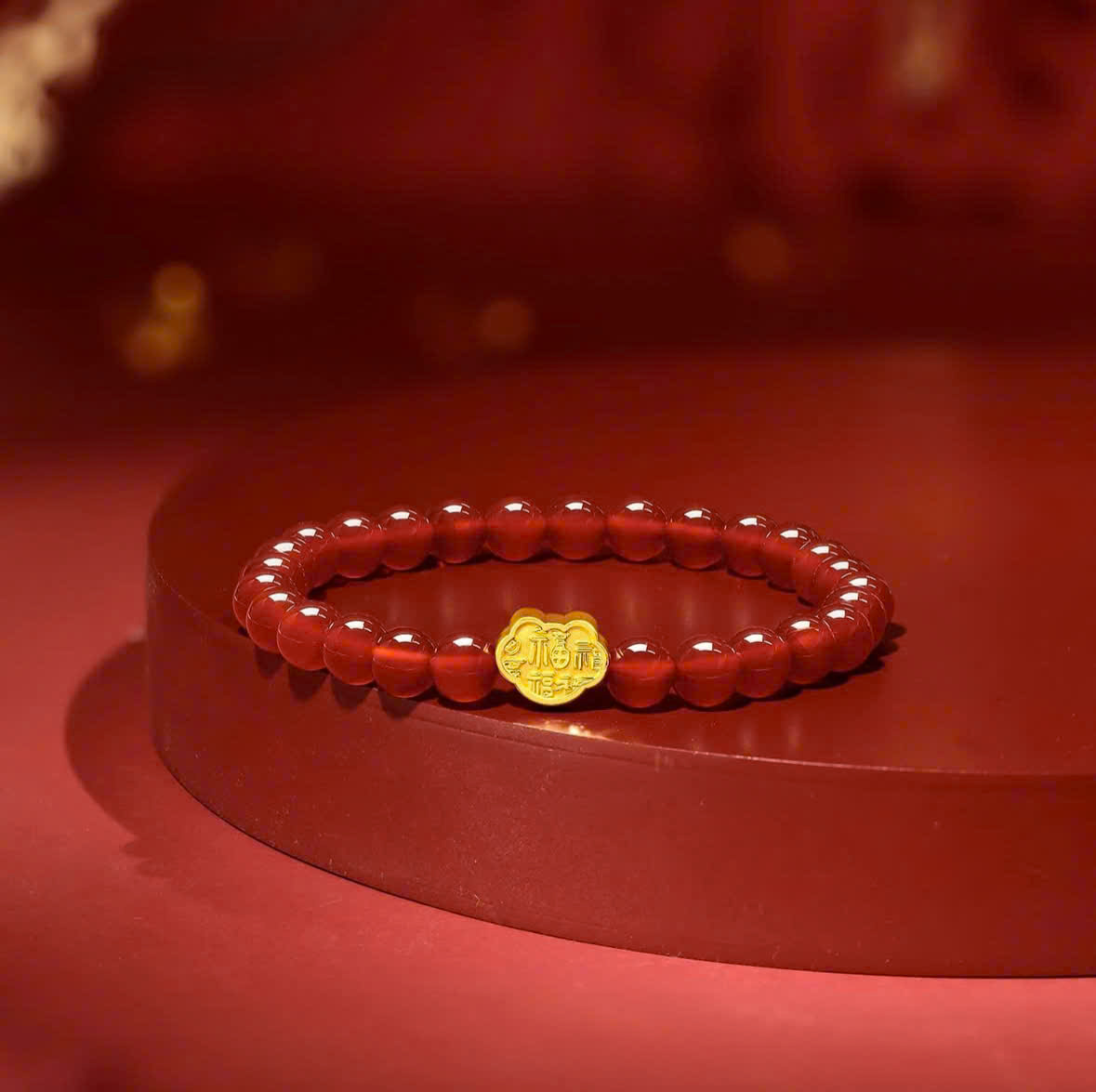 Vòng Tay Đá Mã Não Đỏ May Mắn Vàng 24K