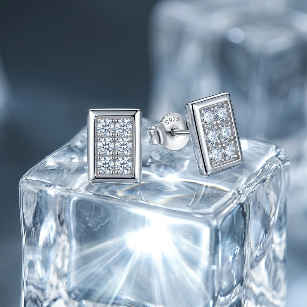 Bông tai Bạc Chữ Nhật Đính Đá CZ - Seven Degree
