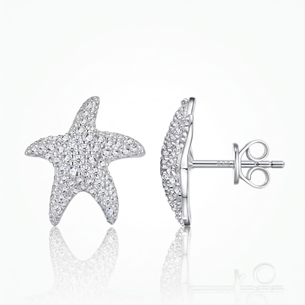Khuyên Tai Bạc Sao Biển Đính Đá - Seven Degree