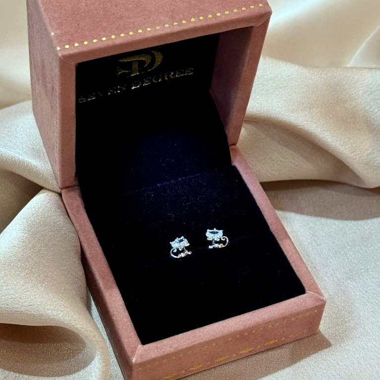 Khuyên Tai Bạc Họa Tiết Mèo - Seven Degree
