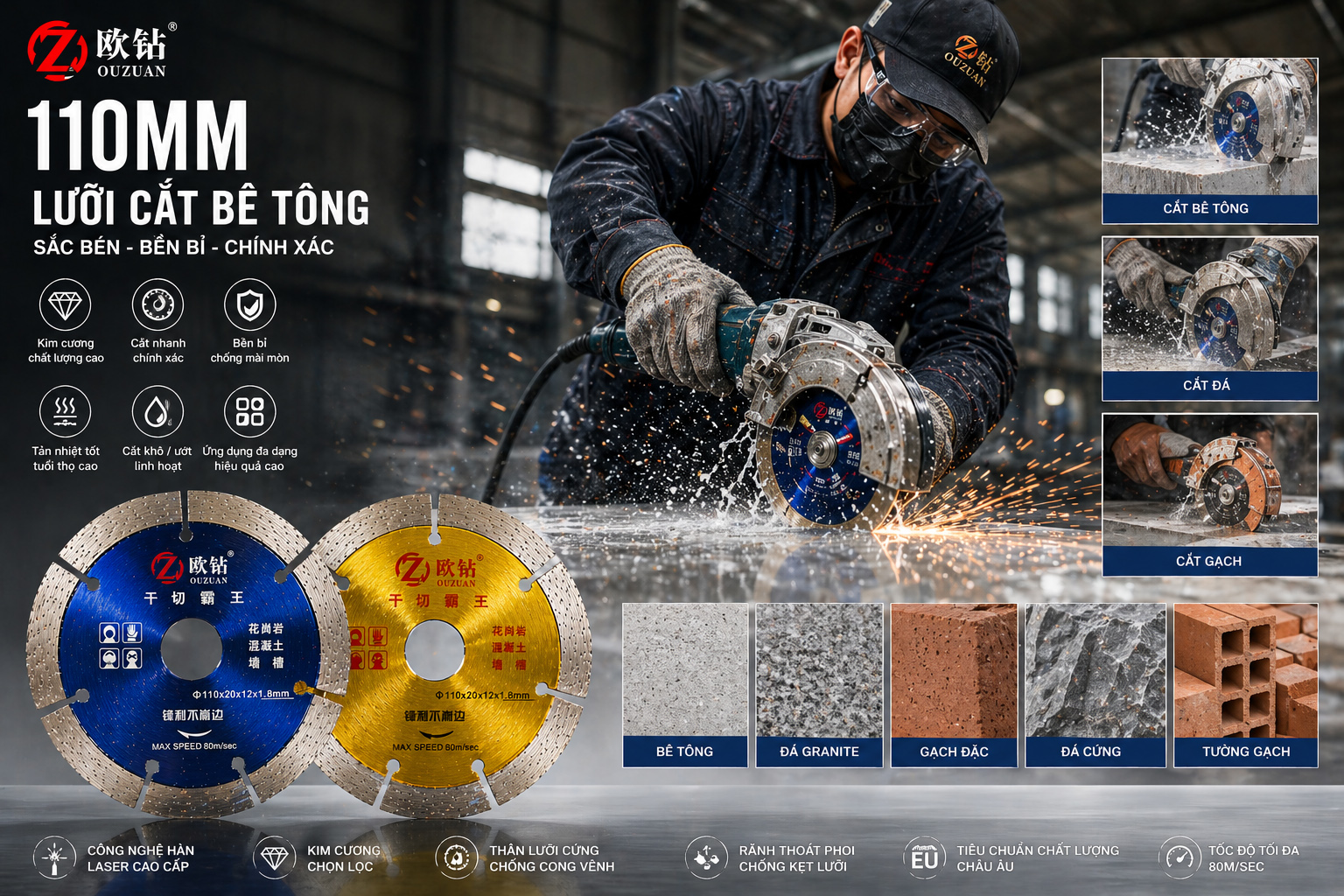 Lưỡi Cắt Bê Tông Ouzuan 1 Tấc