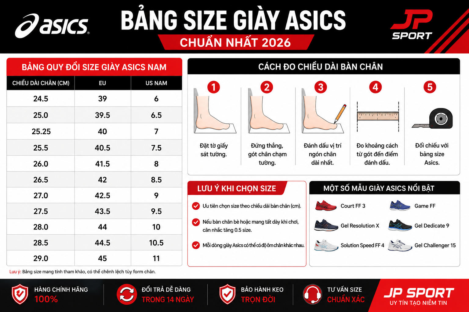 Bảng Size Giày Asics Chuẩn Mới Nhất 2026