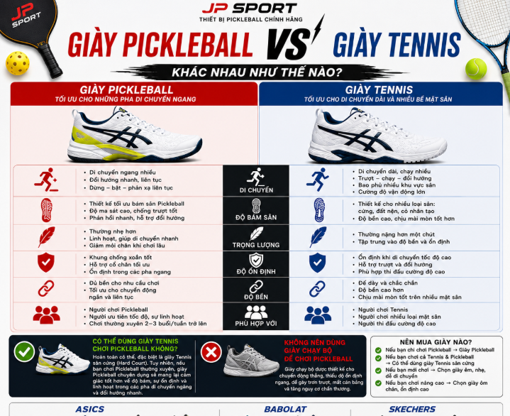 Giày Pickleball Khác Giày Tennis Như Thế Nào?