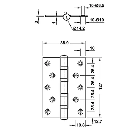 Bản lề lá Hafele 127x89x3mm - 2 vòng bi