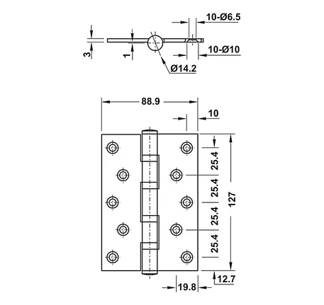 Bản lề lá Hafele 127x89x3mm - 4 vòng bi