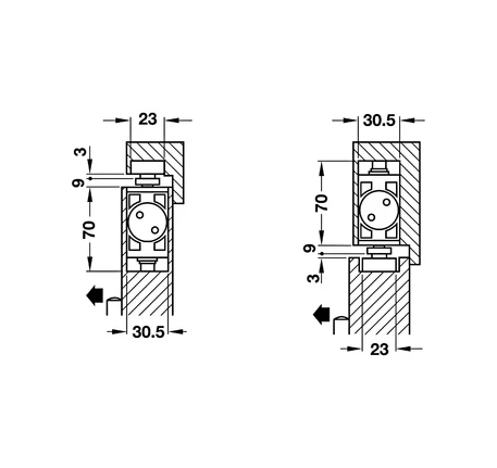 Thiết bị đóng cửa tự động âm Hafele DCL31