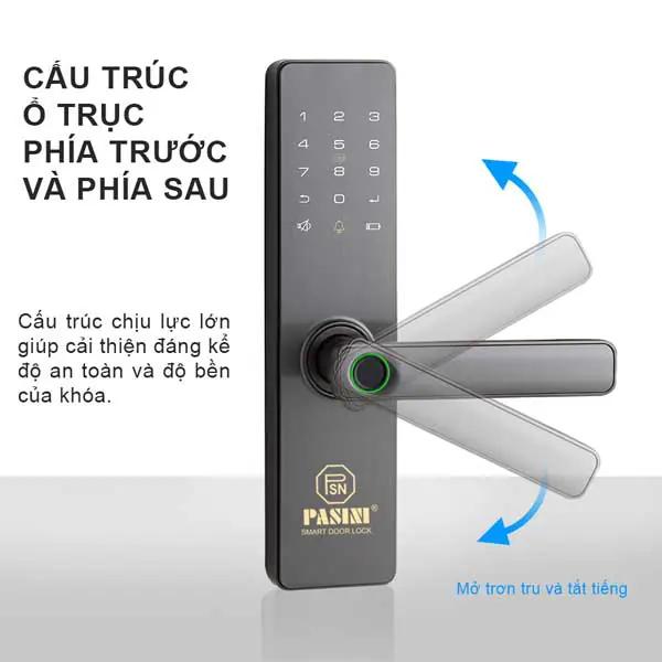 Khóa vân tay cửa gỗ PASINI PS01VG50 màu xám