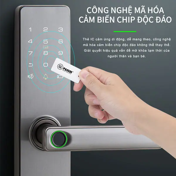 Khóa vân tay cửa gỗ PASINI PS01VG50 màu xám