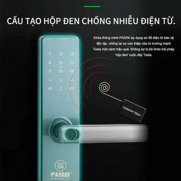 Khóa vân tay cửa gỗ PASINI PS01VG50 màu xám